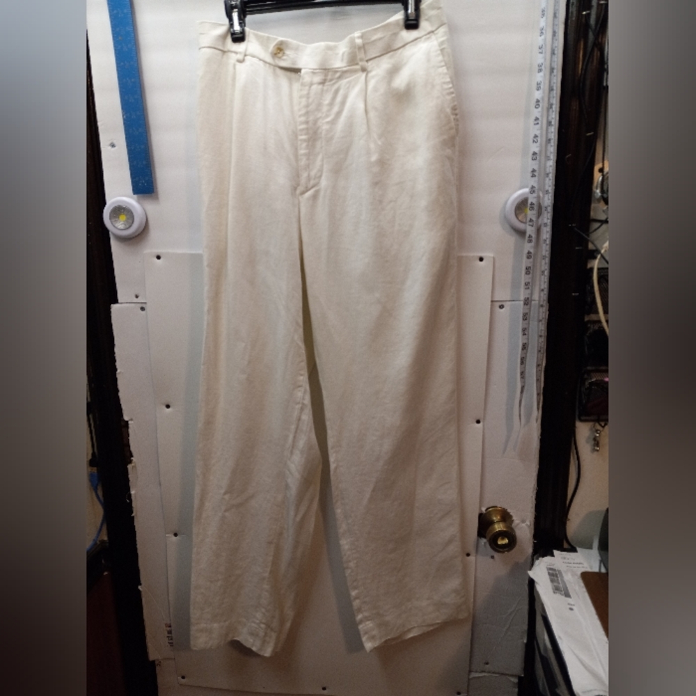 Murano Men's 100% Linen Business Casual Cream 36x32 Coastal Trouser Pants Slacks